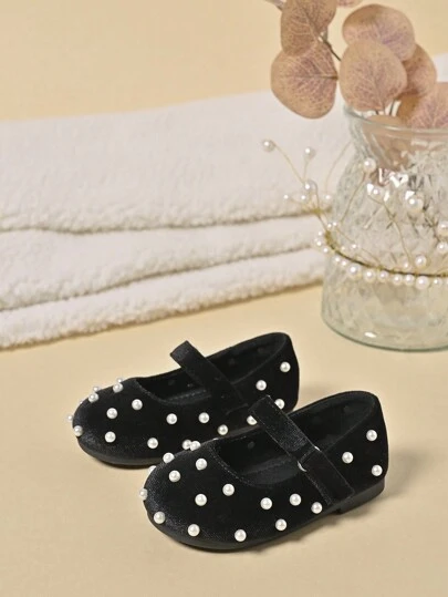 1 双女孩可爱星空珍珠公主平底鞋，适合日常穿着和节日