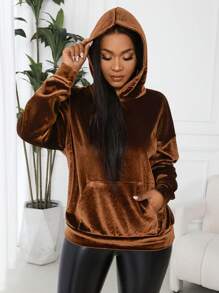 Zolique Damen Minimalistischer Loose Fit Kapuzenpullover, Mode & Vielseitig, Herbst/Winter Pullover - Kaffeebraun - Übersicht 7