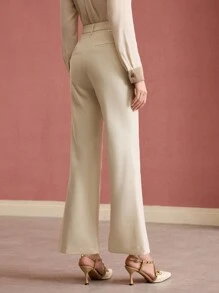 MOTF PREMIUM SOLID SLANT POCKET SEAM FRONT FLARE LEG SUIT PANTS - Apricot - View 8