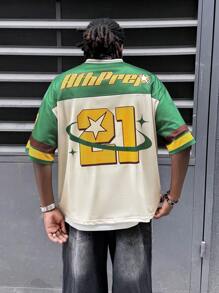 AXEPEAK 男士宽松数码印花短袖篮球运动衫款式 T 恤，夏季服装，校园服饰，街头服饰 - 彩色 - 查看 2