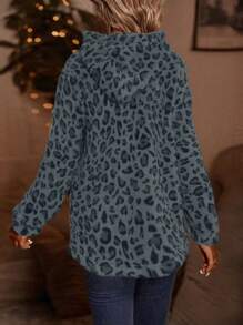 SHEIN LUNE Sweatshirt à capuche et cordon de serrage à motif léopard pour femmes, automne/hiver