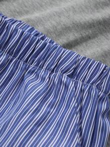 DAZY Simple Striped T-Shirt And Shorts Homewear Set Pajama - Grey - View 8