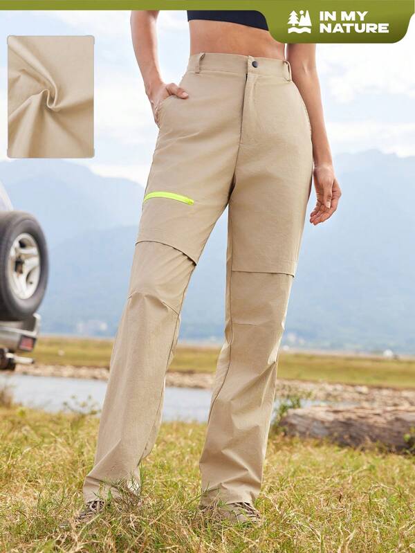 In My Nature Pantalones casuales con bolsillo delantero y botones para mujer, diseño minimalista, para acampar y senderismo