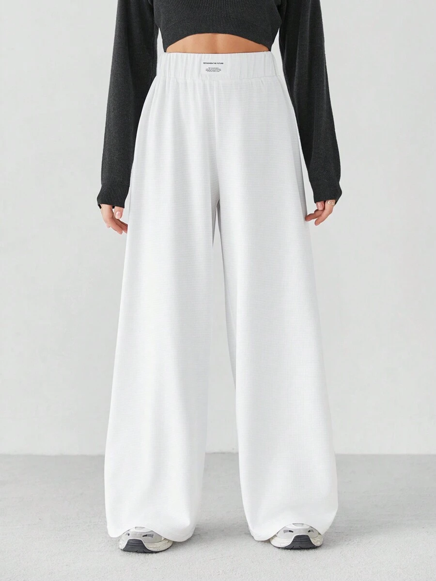 SHEIN Tall Damskie elastyczne szerokie spodnie dresowe z szeroką talią i wzorem waflowym