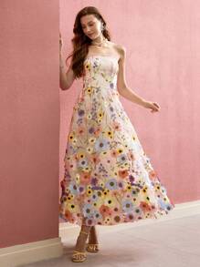 MOTF PREMIUM VESTIDO TUBO FLUIDO CON BORDADO FLORAL