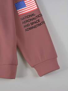 Manfinity Homme Loose Fit Men's Slogan Graphic Kangaroo Pocket Drawstring Hoodie - Dusty Pink - View 4