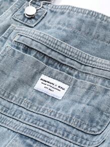 DAZY Pantalones vaqueros de peto de pierna ancha con estampado de letras y bolsillos para mujer