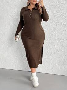 SHEIN CURVE+ Plus Size Casual V-Neck Split Waist Dress