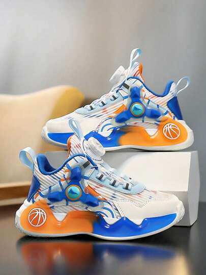Kids' Fashionable Summer Mesh Sneakers, Colorblock Design With Luminous Effect, Suitable For Daily Wear, Adjustable Rotary Buckle, Easy On/Off, Non-Slip & Shock-Absorbing, Chunky Sneakers