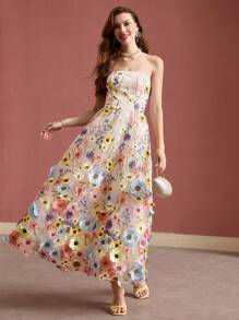 MOTF PREMIUM VESTIDO TUBO FLUIDO CON BORDADO FLORAL