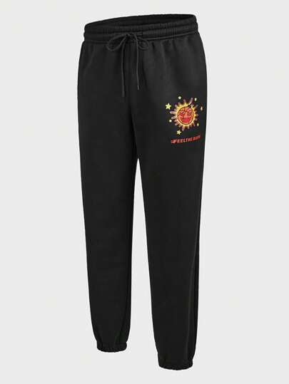 Manfinity Sport Corelite Pantalones deportivos de hombre con estampado de dibujos animados, cintura elástica con cordón