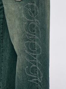 SUMWON WOMEN Rhinestone Oversized Washed Jeans