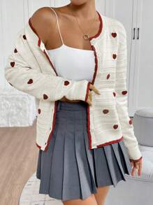 INAWLY Women's Heart Pattern Long Sleeve Single-Breasted Casual Cardigan, Autumn/Winter Fall Cloth For Women