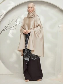 Graceveil Conjunto de falda larga estampada floral y blusa de mangas murciélago con cuello alto de un solo color, estilo hanfu modesto, para mujer - Multicolor - Ver 5