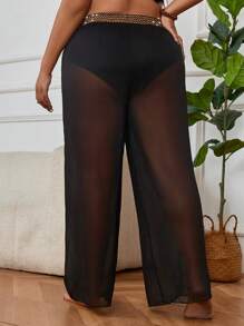 SHEIN Swim Cubrecuerpo largo de lujo de metal para tallas grandes para el verano - Negro - Ver 3