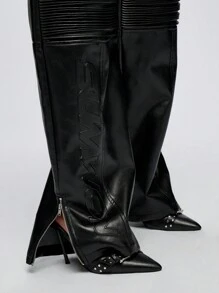 SUMWON WOMEN 聚氨酯直筒拼接机车裤