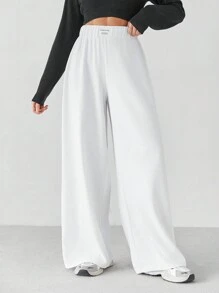 SHEIN Tall Damskie elastyczne szerokie spodnie dresowe z szeroką talią i wzorem waflowym