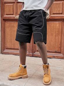 Manfinity RebelGame Pantalones cortos rectos holgados tejidos para hombre, adecuados para el verano