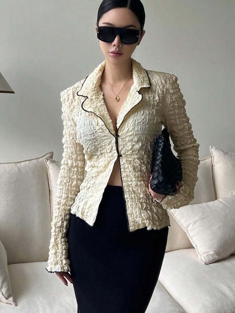 Women's Turndown Collar Tight Flared Sleeve Shirt Long Sleeve Top