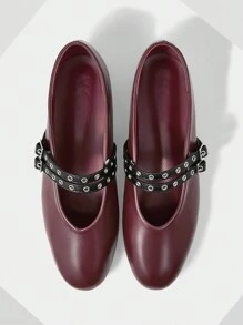 MOTF PREMIUM FLAT TOE ROUND FASHIONABLE SLIP-ON SHOES FOR WOMEN, AUTUMN, FOR VALENTINE'S DAY - Burgundy - View 1