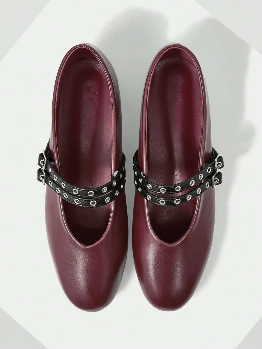 MOTF PREMIUM FLAT TOE ROUND FASHIONABLE SLIP-ON SHOES FOR WOMEN, AUTUMN, FOR VALENTINE'S DAY - Burgundy - View 1