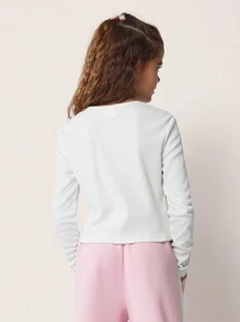 SUMWON Ribbed Long Sleeve Fitted Crop Top Classic Basic Casual Spring Fall Layering Tween Girl Everyday Wear Essential School Outfit - White - View 2