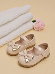 Toddler Girls' Comfortable Versatile Bow Decor Princess Flat Shoes, Suitable For Spring/Summer