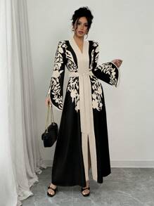 Chiquease Women's Solid Color Panel Long Sleeve Simple Long Dress - Multicolor - View 1