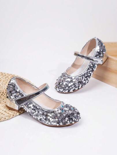 全新夏季时尚休闲银色闪光水钻透气低跟儿童女童鞋