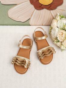 Girls' Gold Flat Sandals, Summer - Gold - View 4