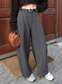 DAZY Women's Loose Solid Color Pocket Design Casual Summer Pants Business Attire - Grey - View 8