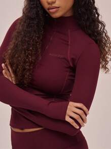 Musera Sport High Neck Seam Detail Zip Through Top, Padel, Tennis, Pickleball Gym Fitness - Maroon - View 5