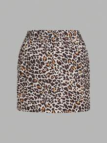SHEIN Frenchy Plus Size Women's Leopard Print Bow Decor Long Sleeve Top And Skirt Set, Fashion Outfit For Autumn