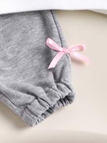 Infant Girls 2pcs/Set Pink Bow Sweatshirt & White Sweatpants Set, Autumn - Grey - View 5
