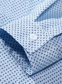 Manfinity Mode Men Black Geometric Printed Long Sleeve Shirt (Asymmetric Cut), Fall - Baby Blue - View 3