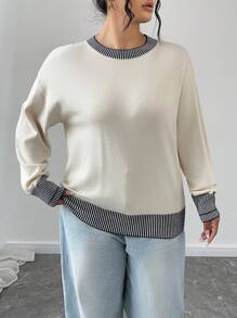 Flirla Fashionable Color Block Splice Knit Pullover Sweater For Women, Long Sleeve, Versatile For Autumn & Winter Knit Pullover Fall Outfit