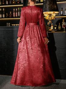 SHEIN Clasi Vestido de fiesta ceñido de mujer elegante con detalles metálicos color plata - Rojo - Ver 2