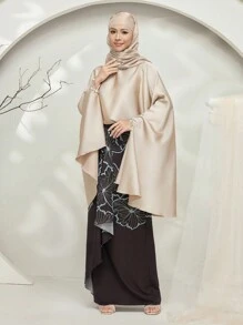 Graceveil Conjunto de falda larga estampada floral y blusa de mangas murciélago con cuello alto de un solo color, estilo hanfu modesto, para mujer - Multicolor - Ver 4