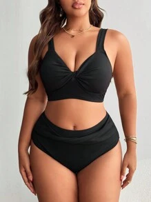 SHEIN Swim Curve Plus Size Women Twist Design Backless Bikini Top Summer - Black - View 1