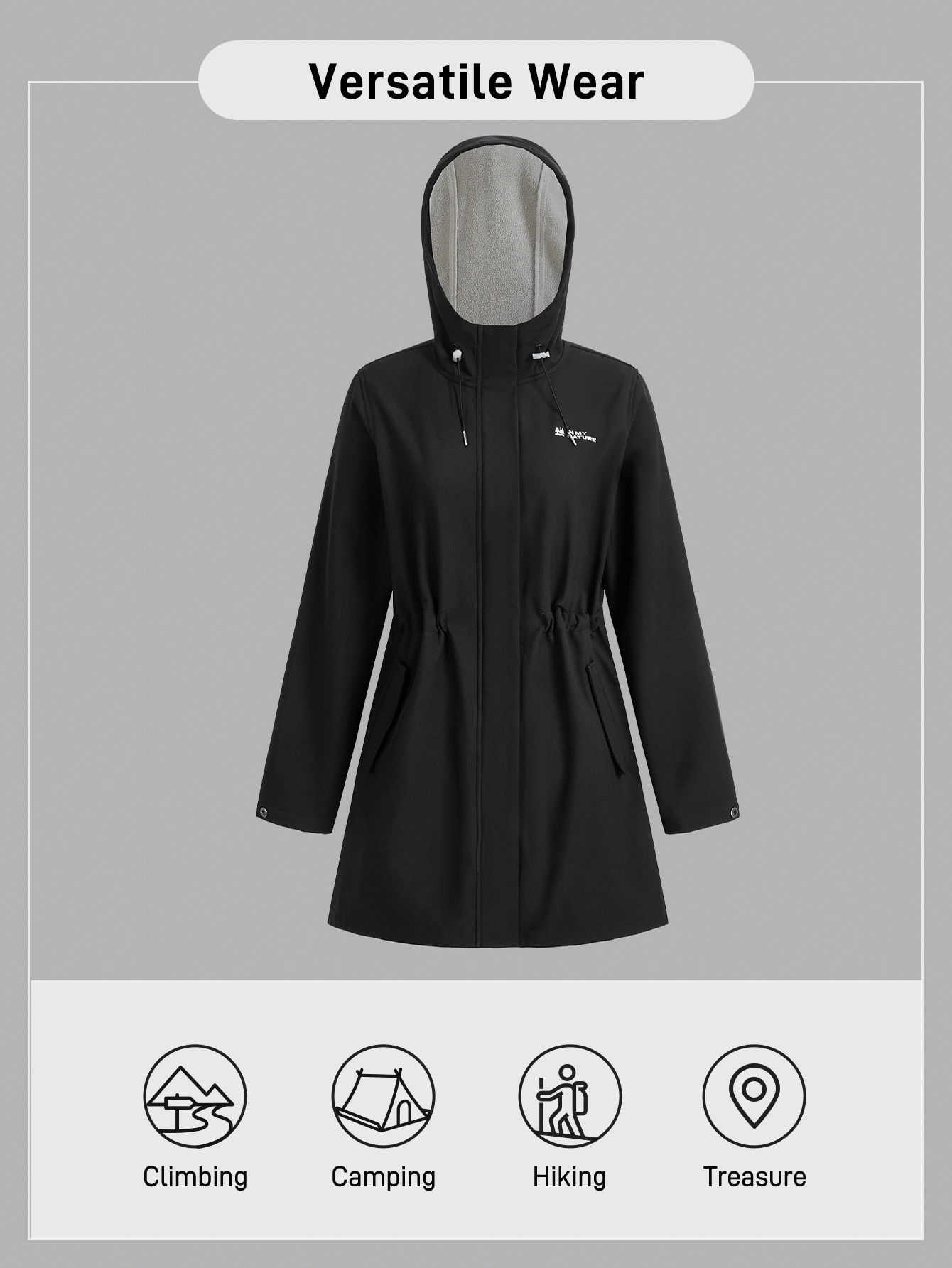 In My Nature In My Nature Outdoor Camping Hiking City Commute Fluorine-Free Water-Repellent Fleece Women Adjustable Waist Hooded Softshell Jacket
