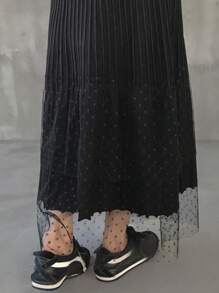 FRIFUL Women's Layered Design Mesh Contrast Sweater Skirt - Black - View 7