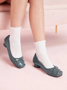 CUCCOO DOLLMOD Women's Square Toe Gray High Heel Shoes, Cylindrical Heel, Casual & Retro Style Spring Shoes Spring Break Easter - Grey - View 4