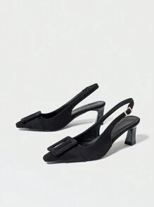 1 Pair Fashionable Backstrap Decorated High Heel Shoes For Teenagers - Black - View 5