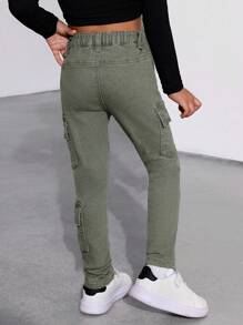 SHEIN Young Girl Light Green Cargo Denim Pants - Army Green - View 6