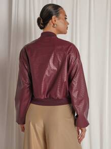 COSMINA Chaqueta casual con cremallera de color liso para mujer, de estilo minimalista para uso diario