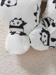 SHEIN 3 件套男宝宝休闲可爱熊猫条纹印花长袖连体睡衣 - 藍色 - 查看 4