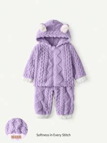 Cozy Pixies 2 件装女婴羊毛连帽开衫和休闲裤冬季服装套装