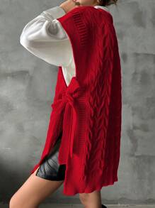EURMUSE Women's Casual Solid Color Loose Knitted Sweater Vest For Spring And Autumn - Burgundy - View 2