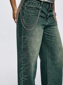 SUMWON WOMEN Rhinestone Oversized Washed Jeans