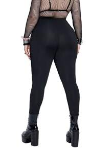 Whyspr 大码时尚高腰修身打底裤，配撞色网眼嵌件和金属扣装饰，打底裤